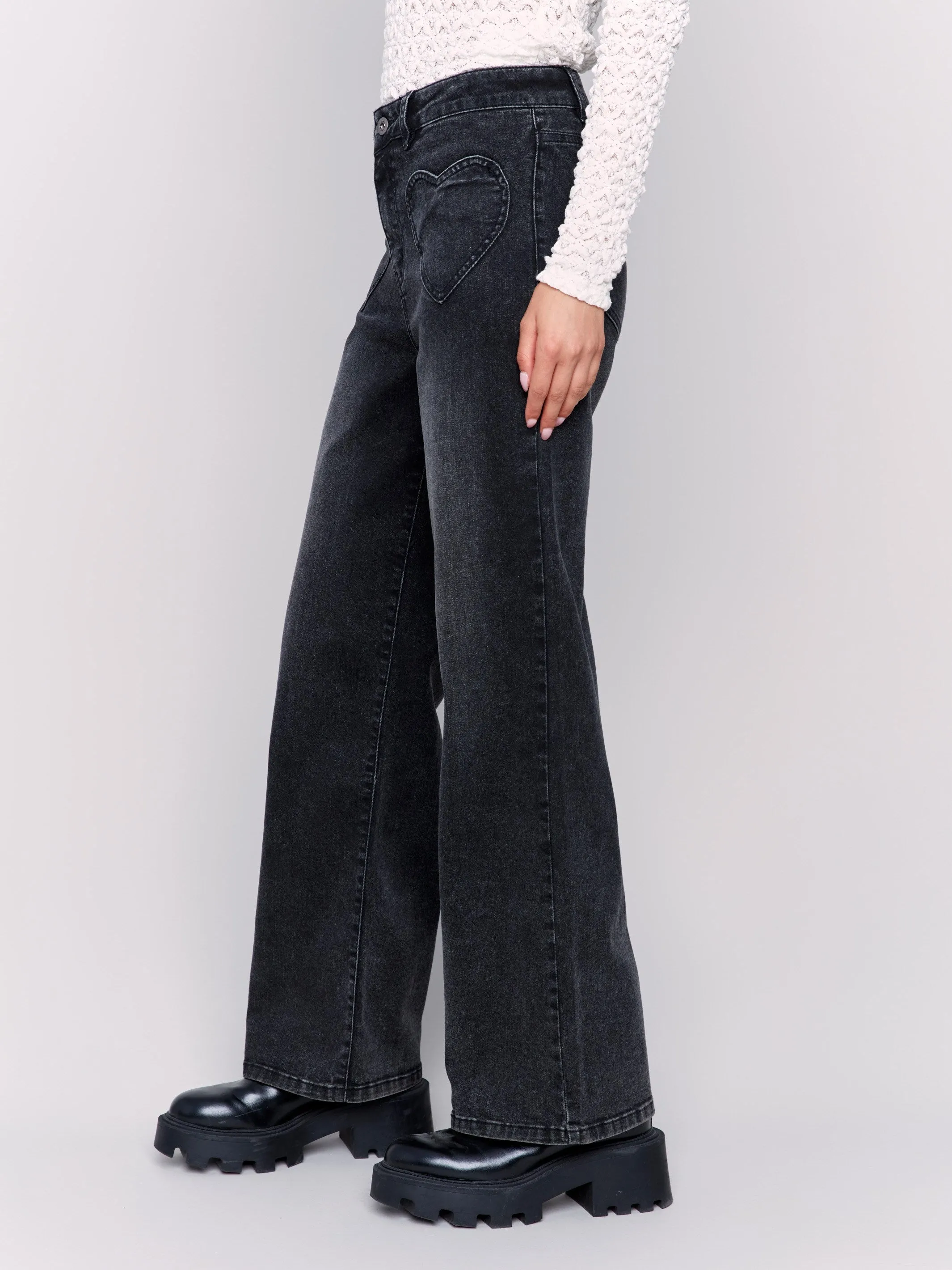 Flare Jeans With Heart Shaped Pockets - Charcoal