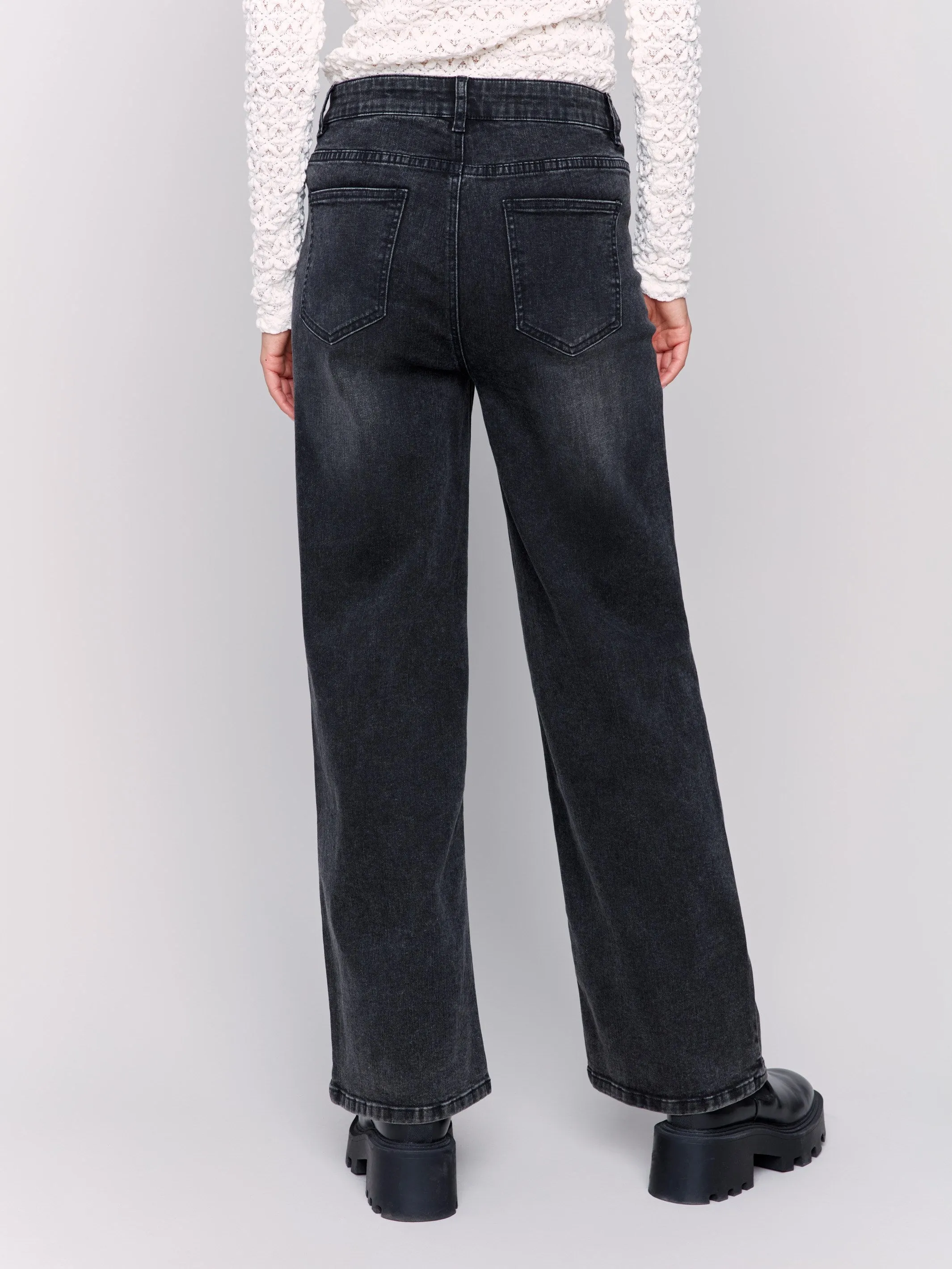 Flare Jeans With Heart Shaped Pockets - Charcoal