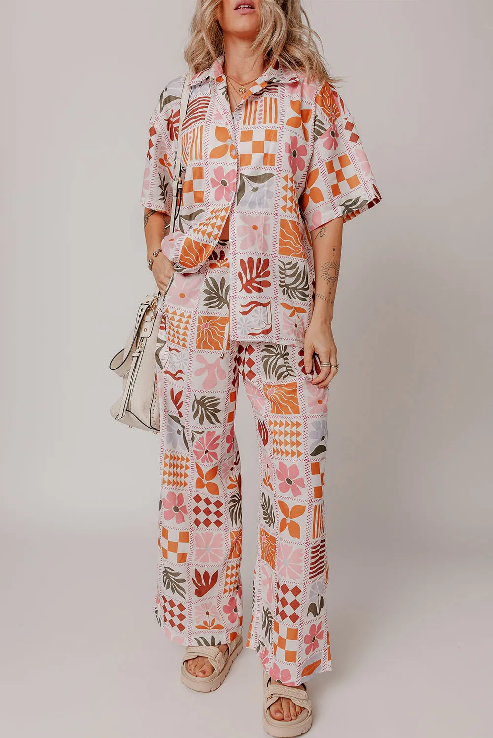 Floral Checker Shirt and Pants Set