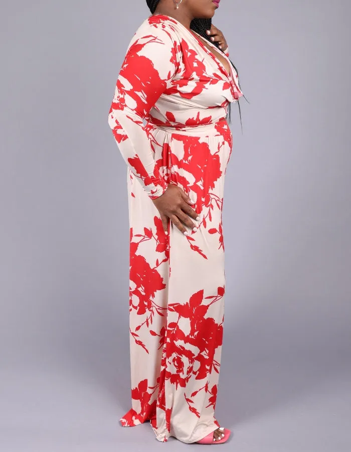 Floral Elastic Waistband Wide Leg Pants