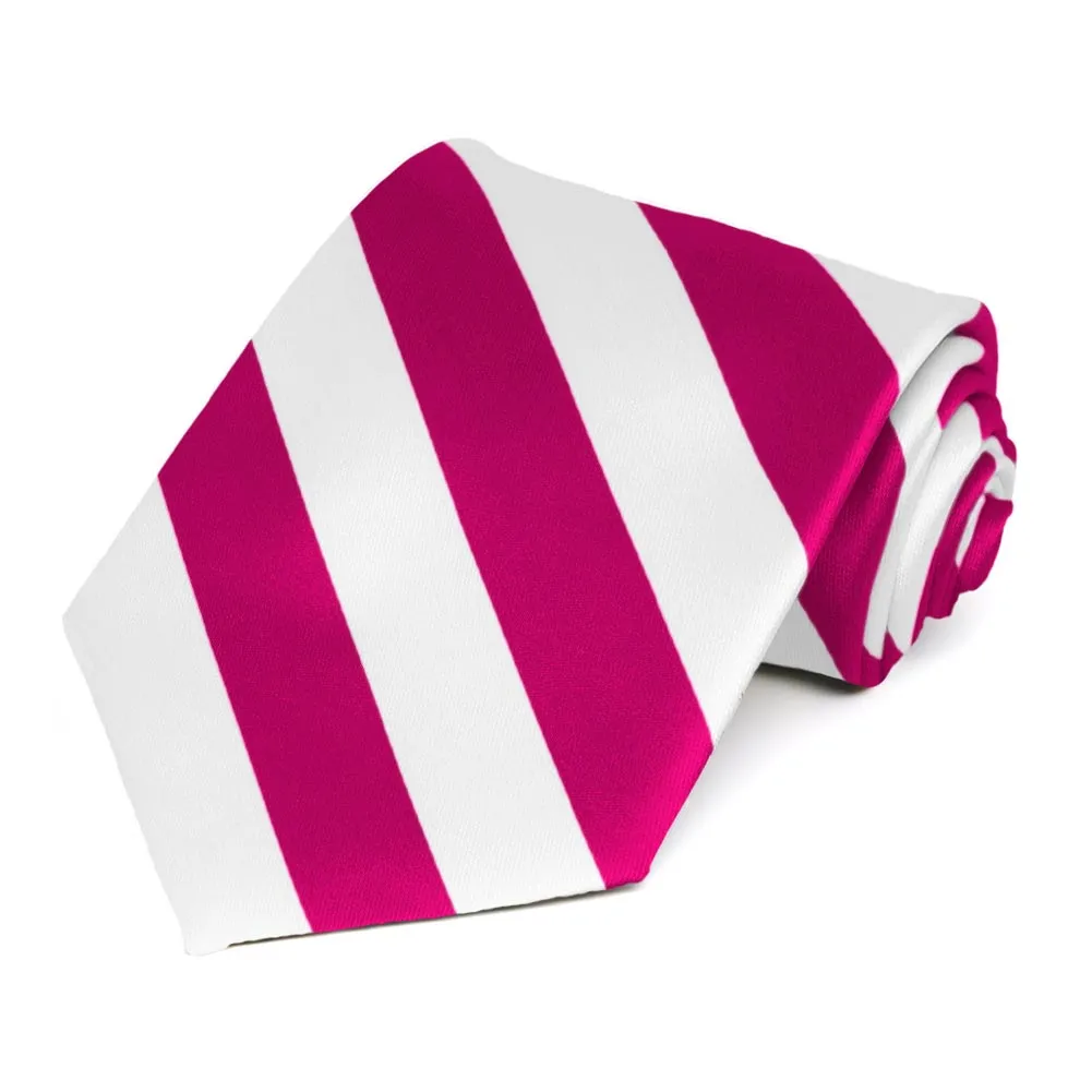 Fuchsia and White Striped Tie