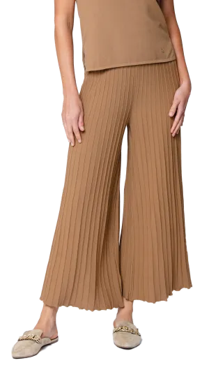 Giuliana Plisse-Look Cropped Wide Leg Pants; Mocha
