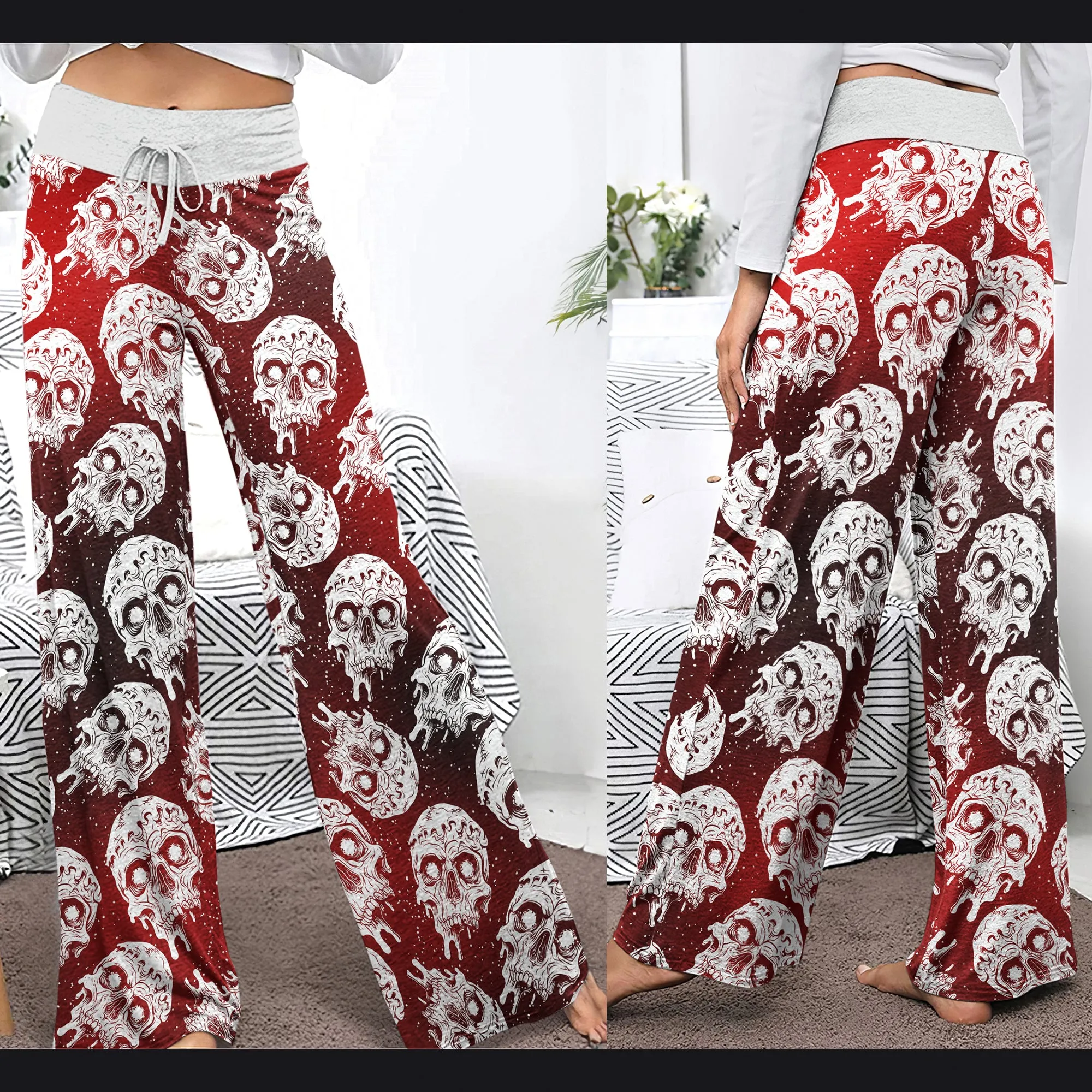 Gradient Skull Melting Women's High-waisted Wide Leg Pants