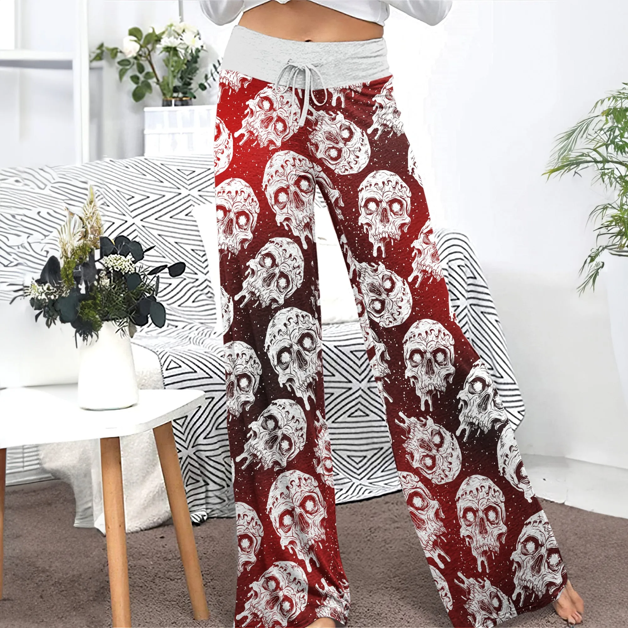 Gradient Skull Melting Women's High-waisted Wide Leg Pants