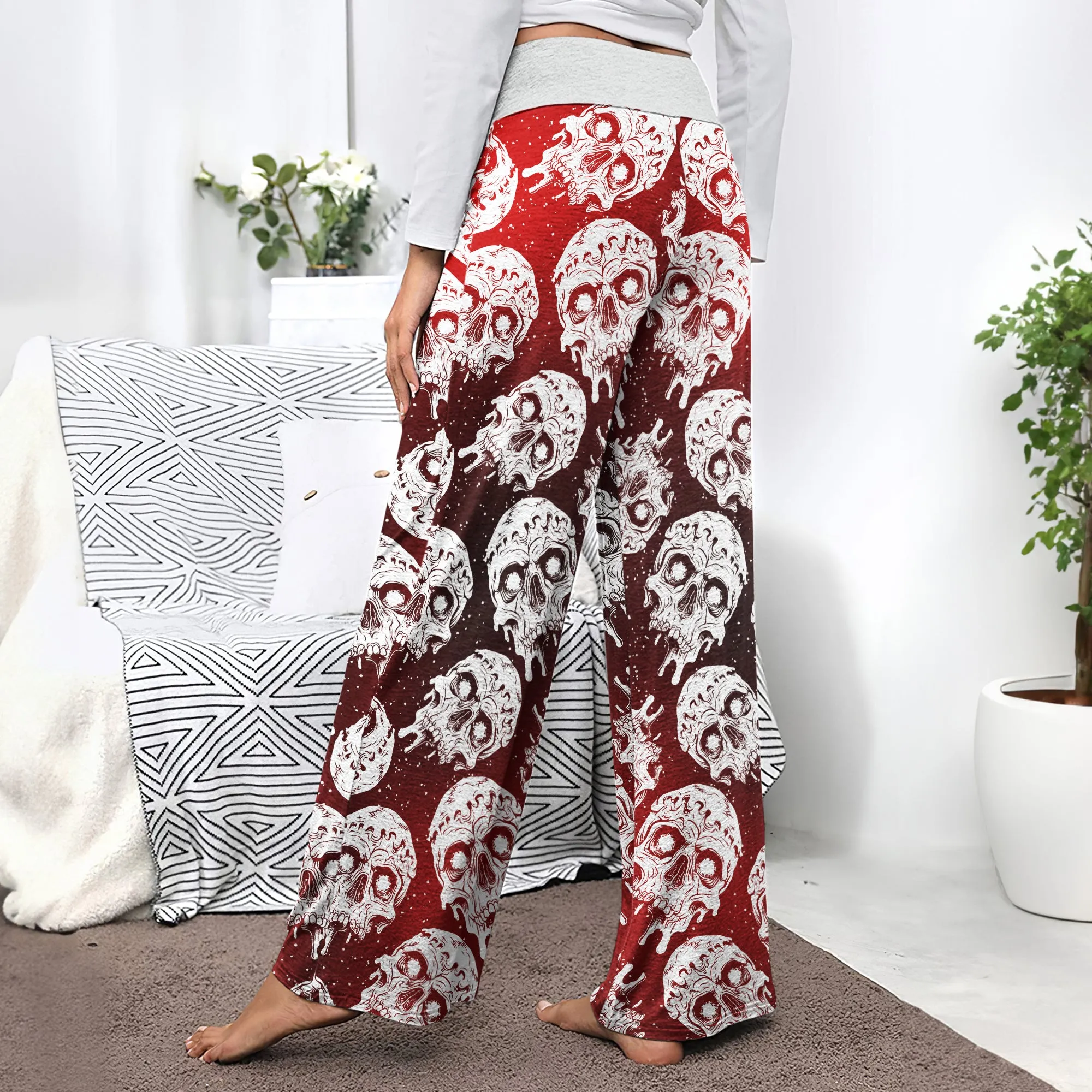 Gradient Skull Melting Women's High-waisted Wide Leg Pants