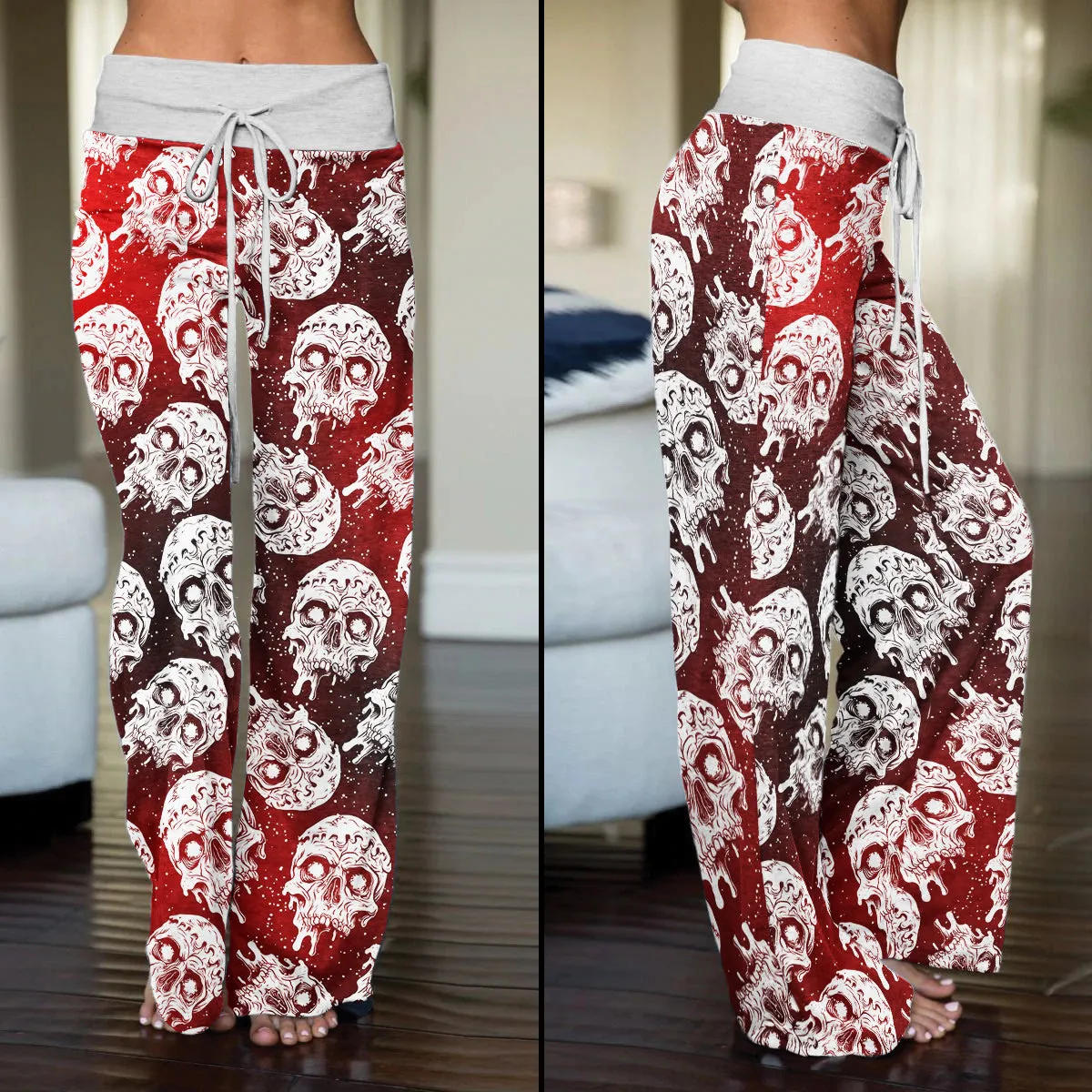 Gradient Skull Melting Women's High-waisted Wide Leg Pants