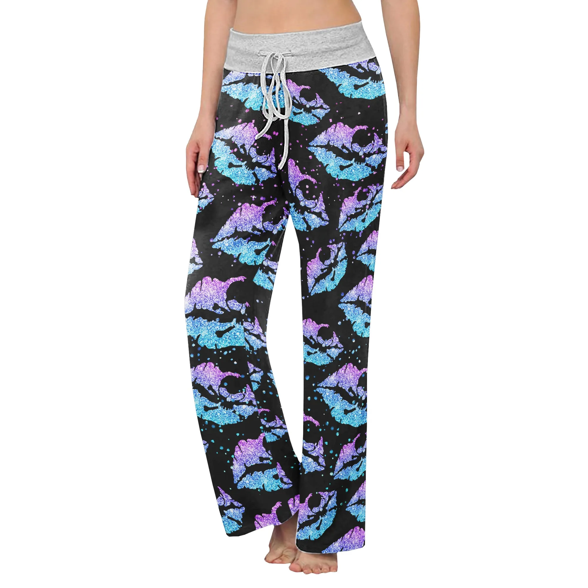 Gradient Twinkle Lip Skull Women's High-waisted Wide Leg Pants