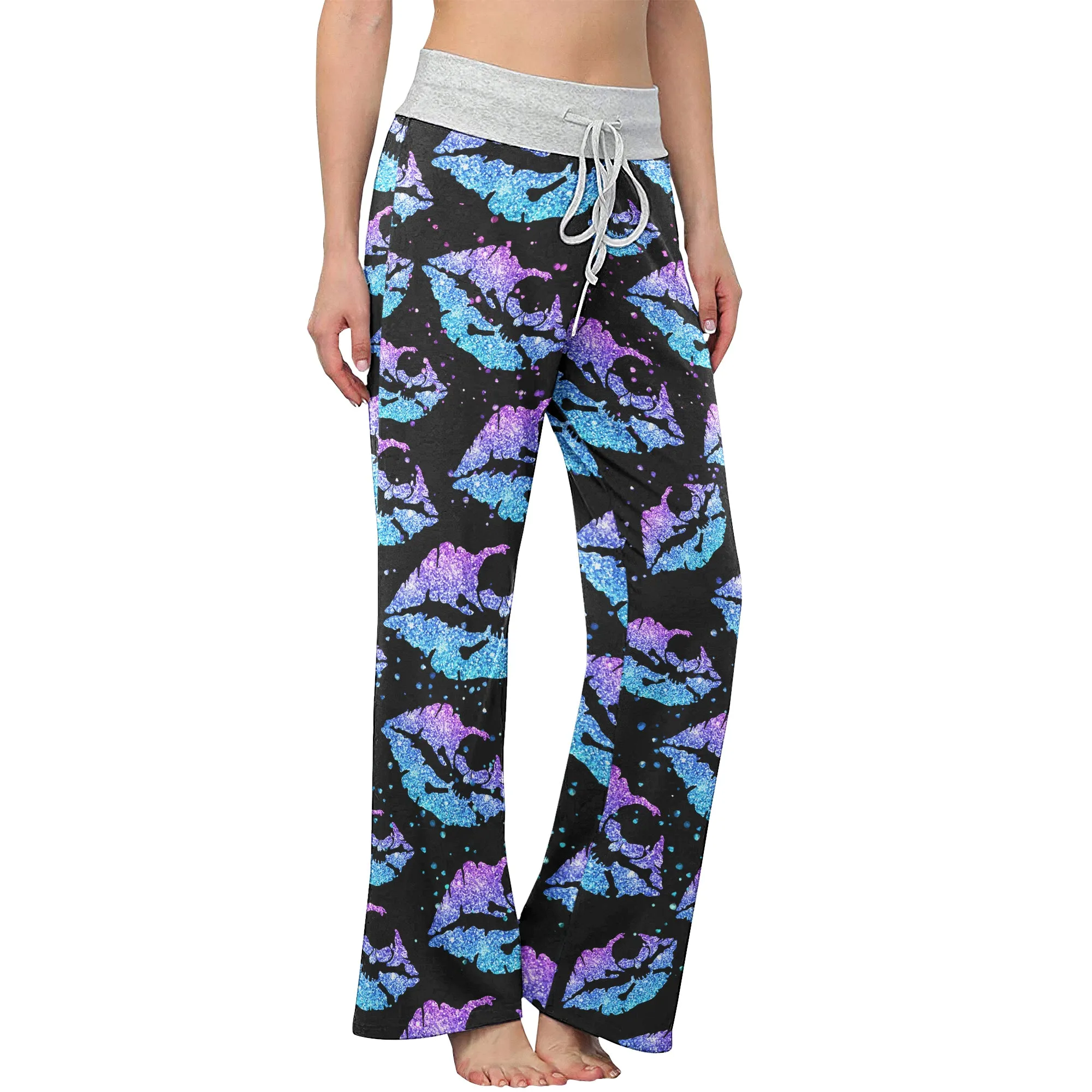 Gradient Twinkle Lip Skull Women's High-waisted Wide Leg Pants
