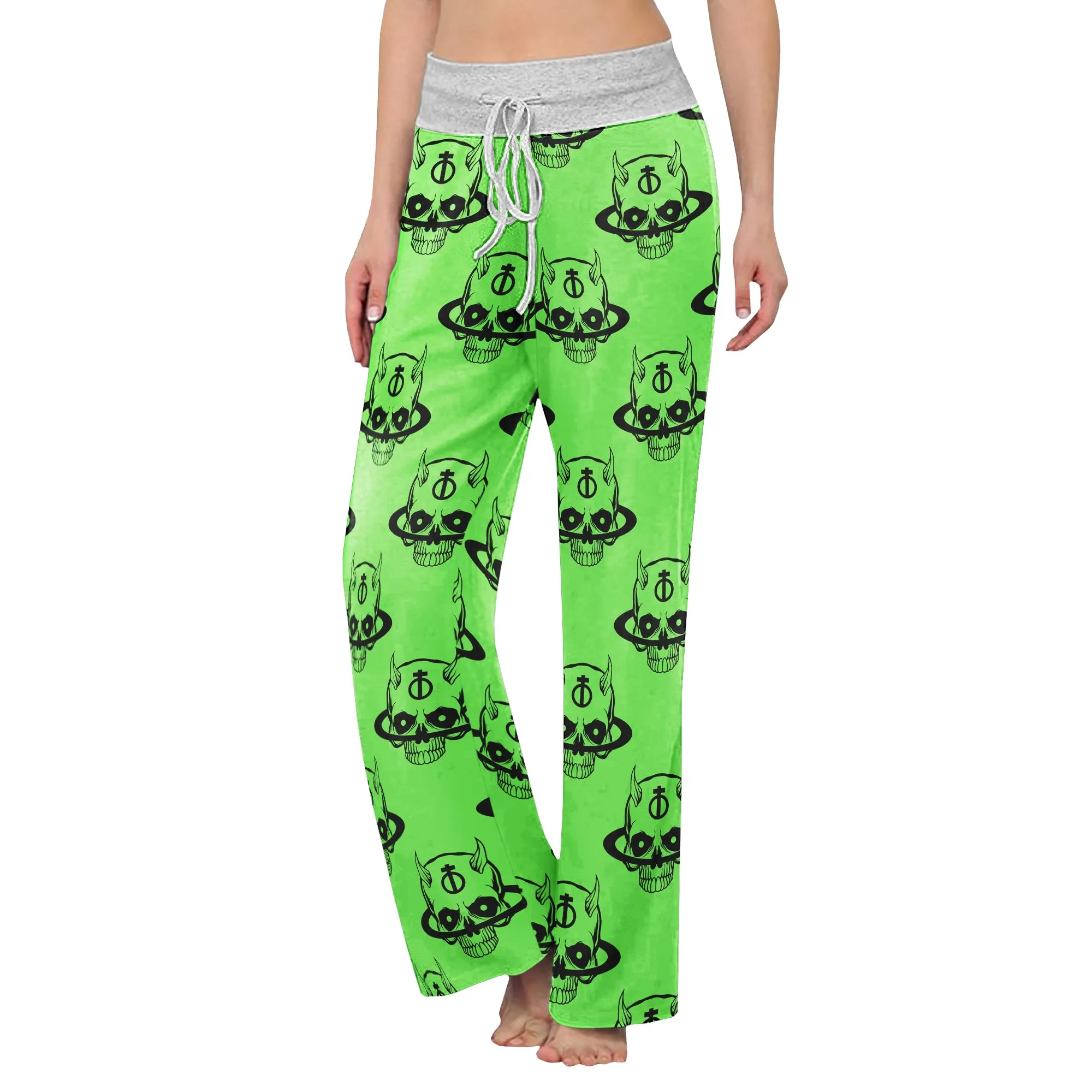 Green Baby Devil Art Women's High-waisted Wide Leg Pants
