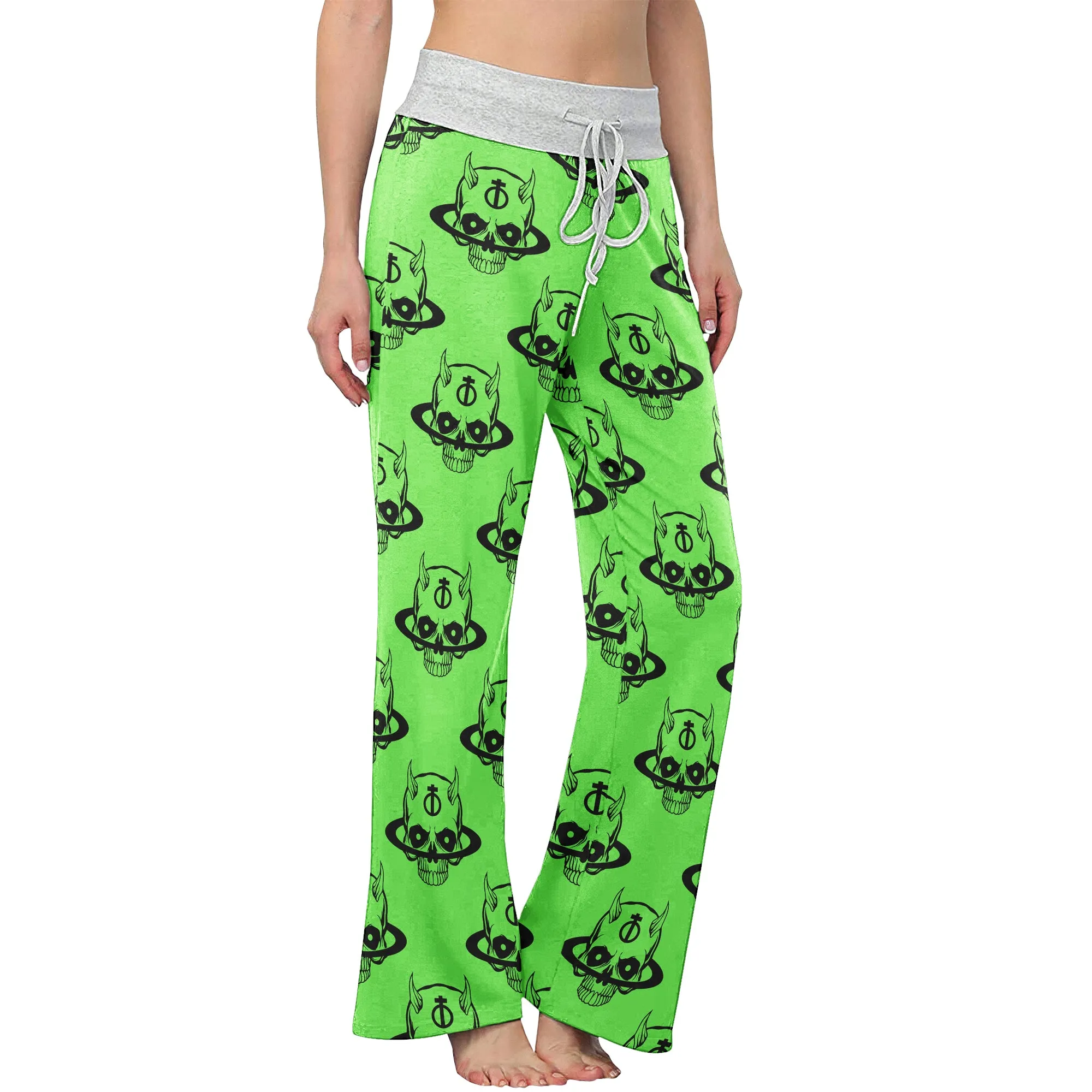 Green Baby Devil Art Women's High-waisted Wide Leg Pants