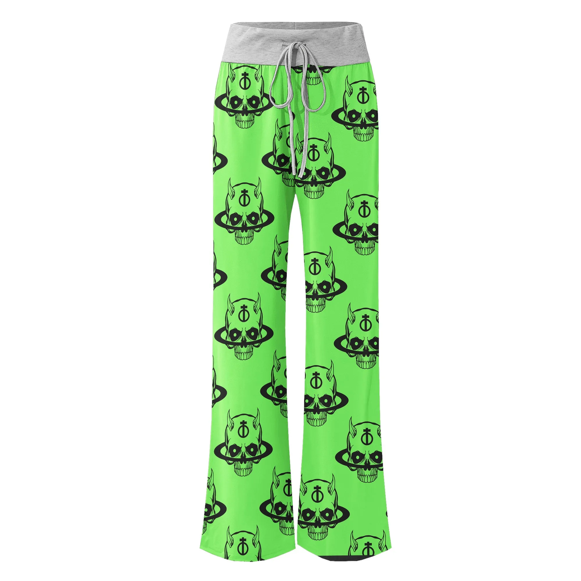 Green Baby Devil Art Women's High-waisted Wide Leg Pants