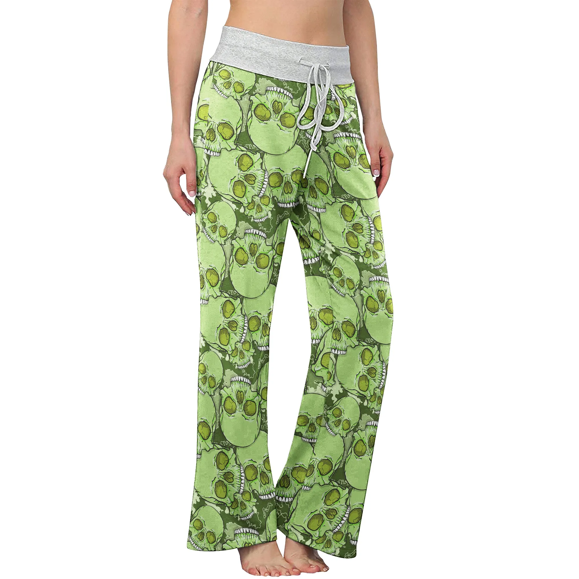 Green Baby Skull Women's High-waisted Wide Leg Pants