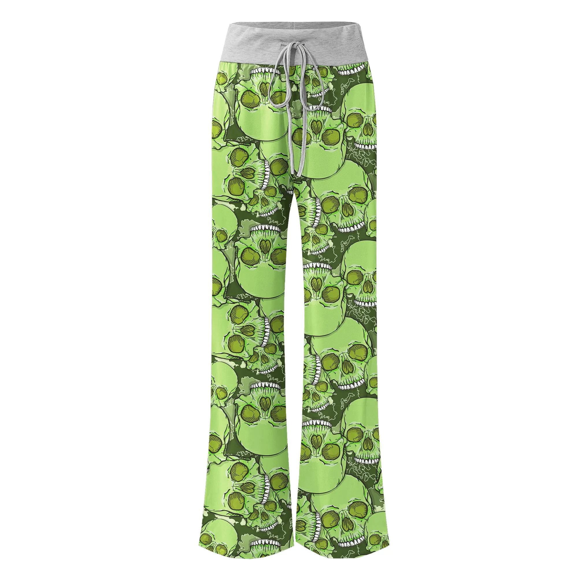 Green Baby Skull Women's High-waisted Wide Leg Pants