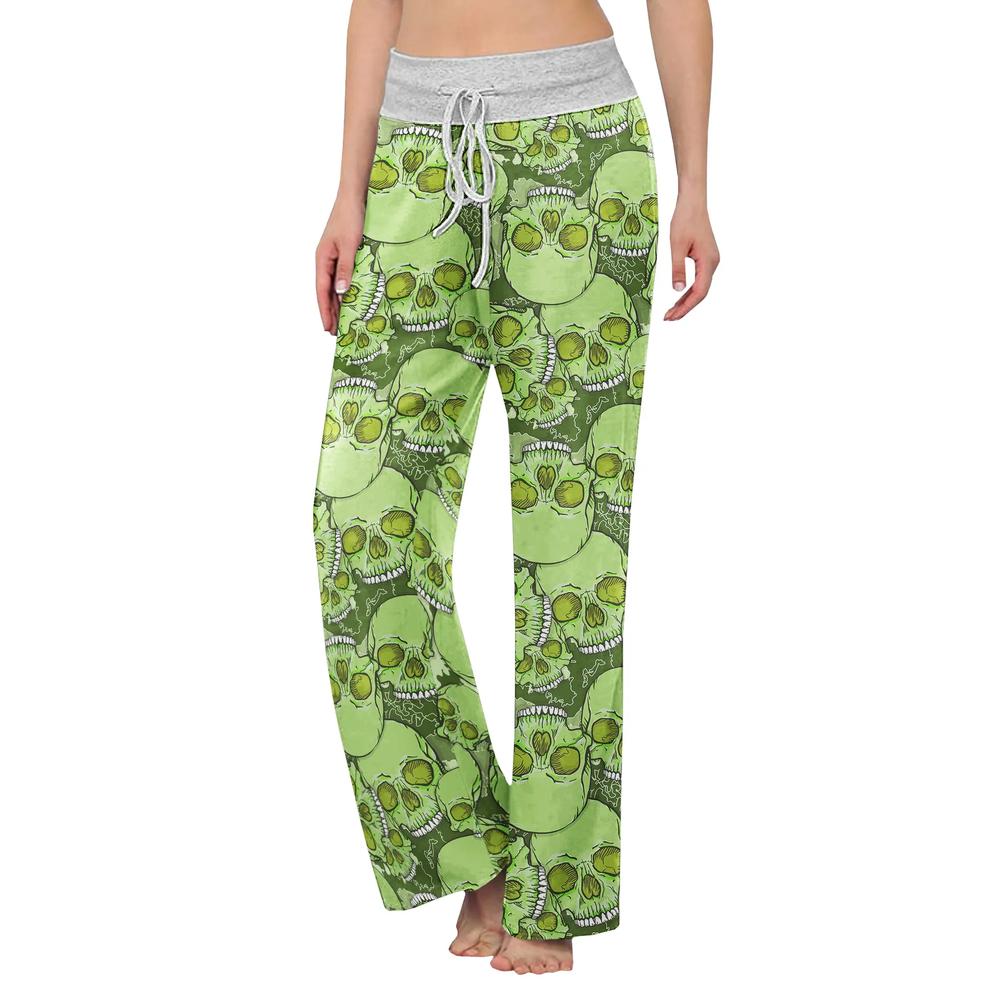 Green Baby Skull Women's High-waisted Wide Leg Pants