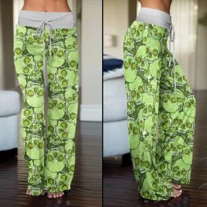 Green Baby Skull Women's High-waisted Wide Leg Pants