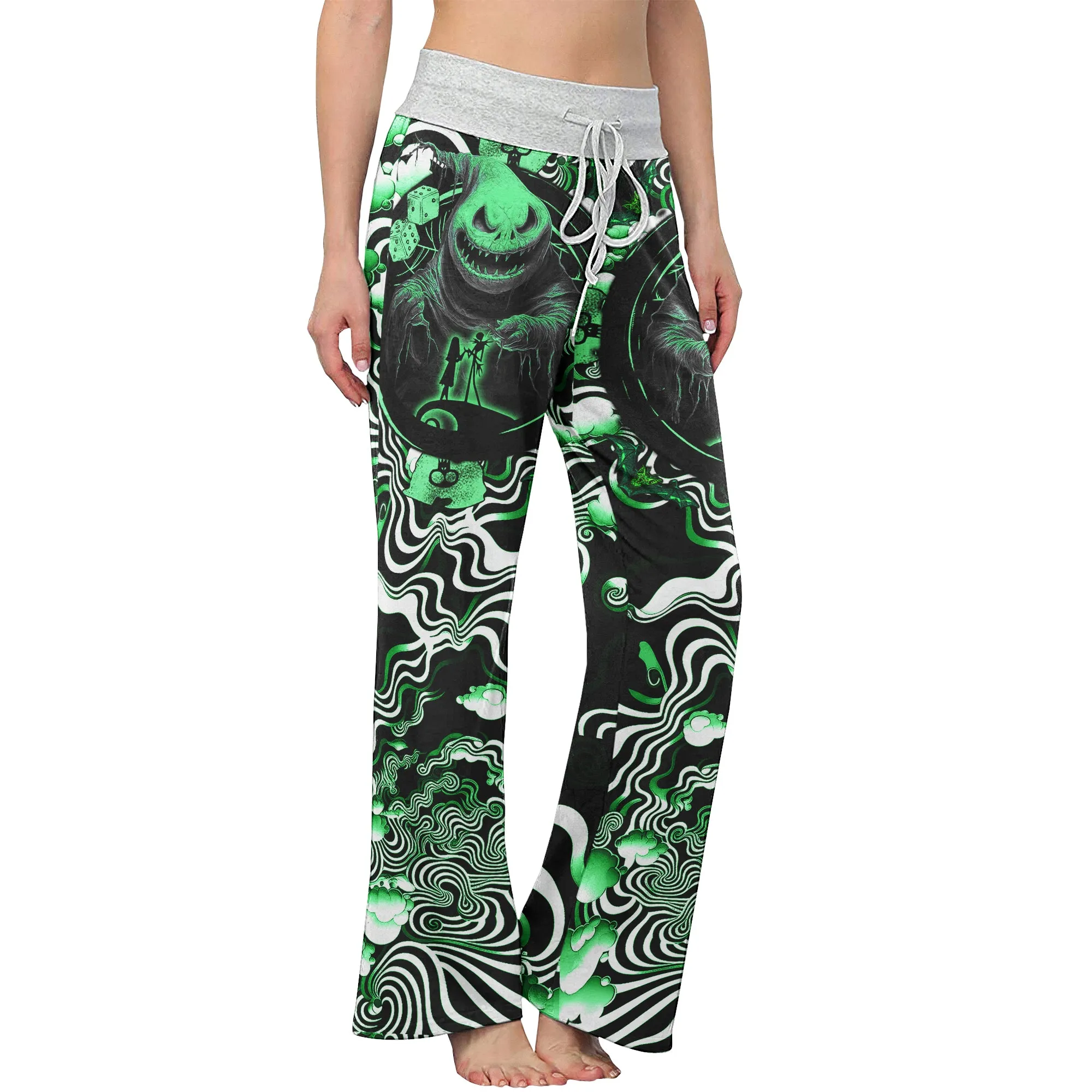 Green Nightmare Art Effect Women's High-waisted Wide Leg Pants
