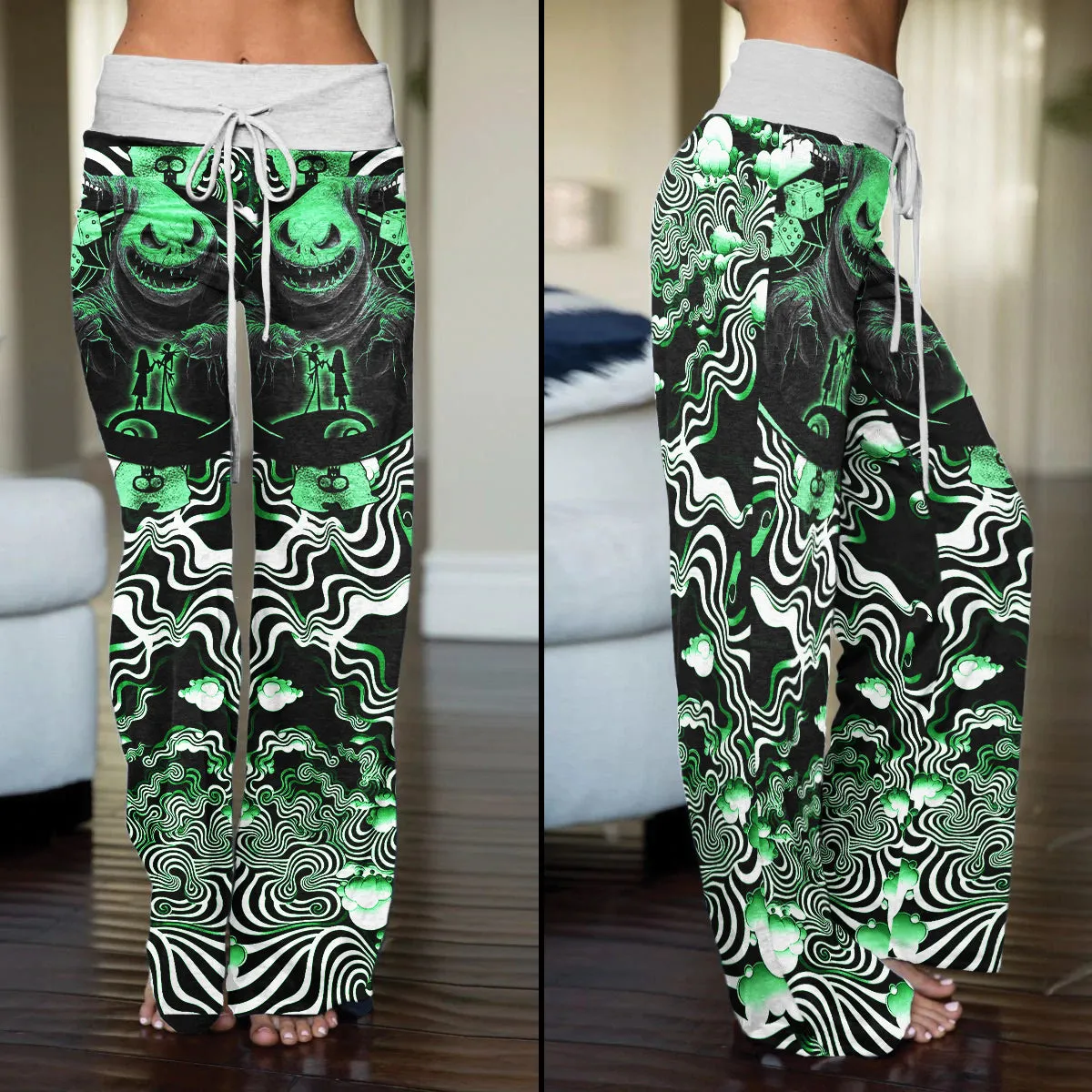 Green Nightmare Art Effect Women's High-waisted Wide Leg Pants