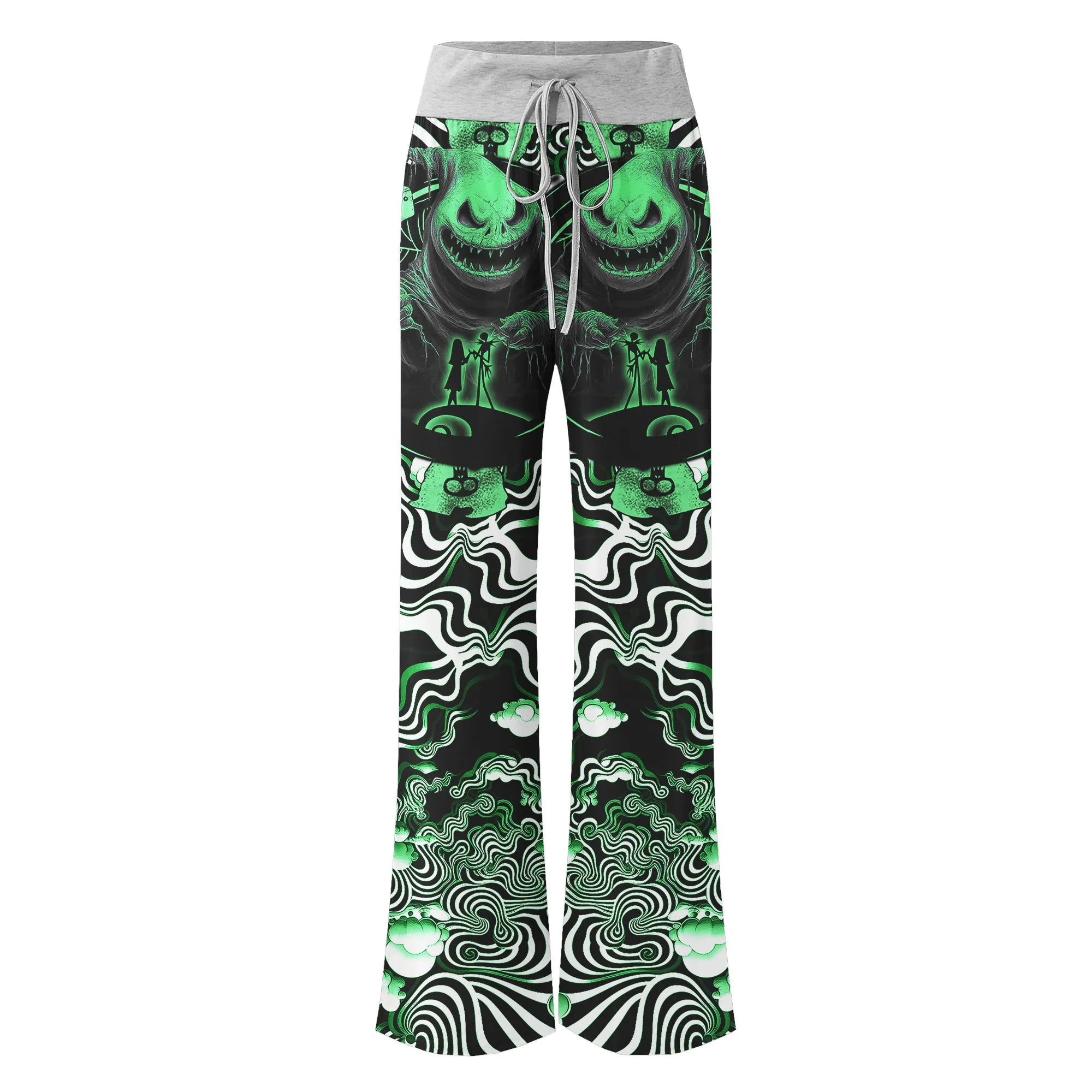 Green Nightmare Art Effect Women's High-waisted Wide Leg Pants