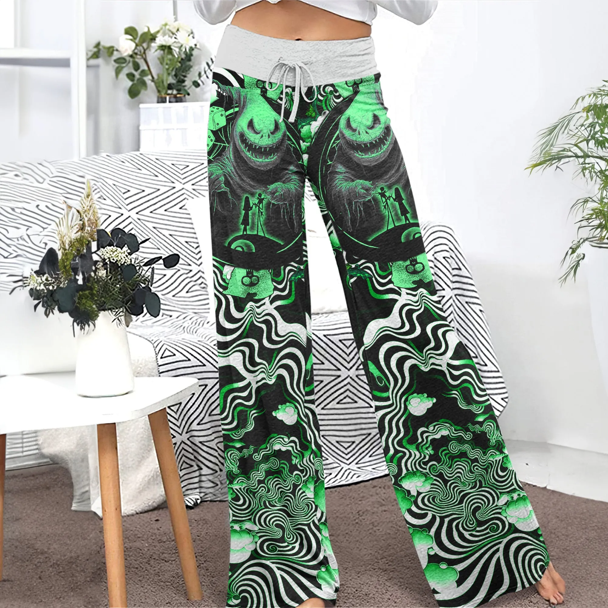 Green Nightmare Art Effect Women's High-waisted Wide Leg Pants