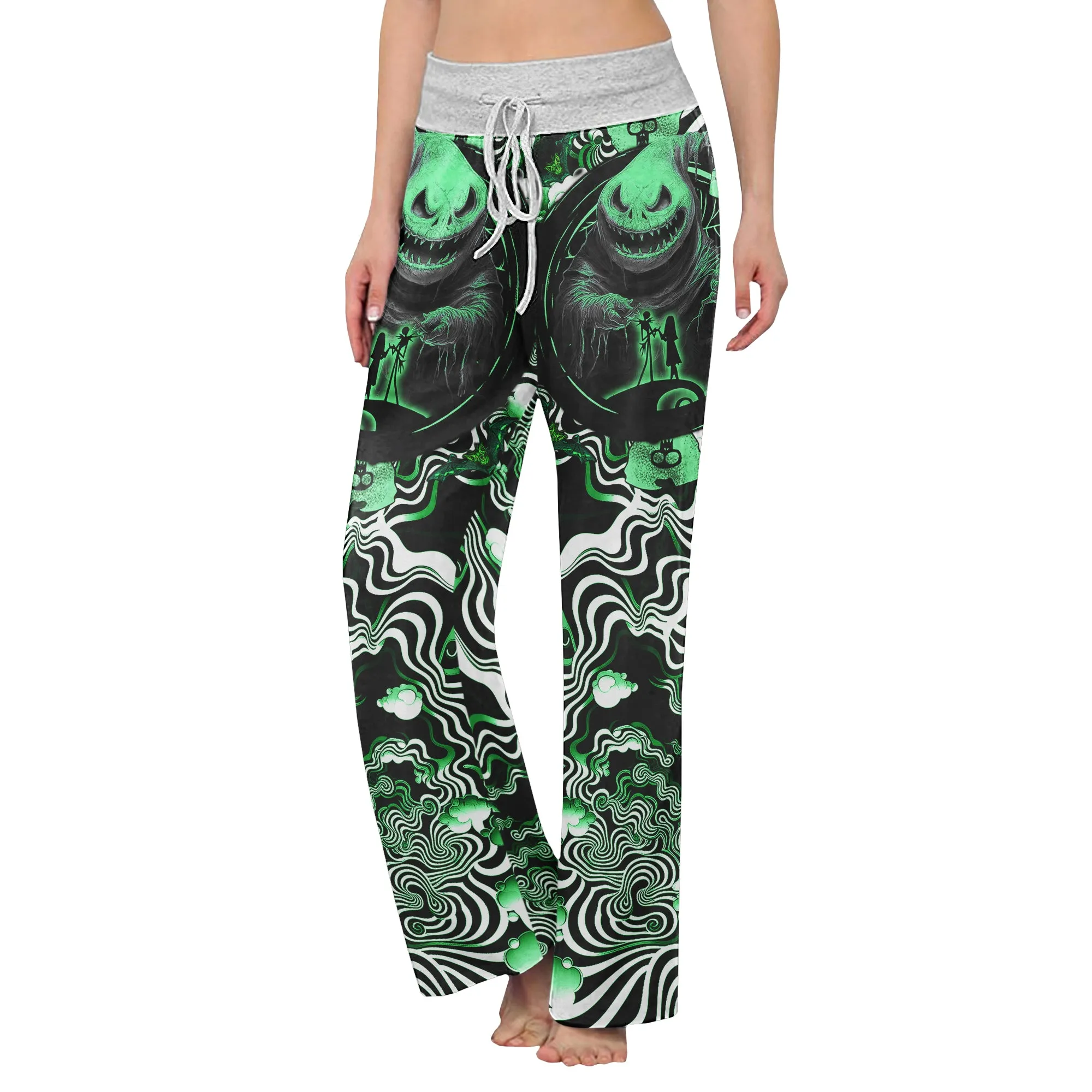 Green Nightmare Art Effect Women's High-waisted Wide Leg Pants