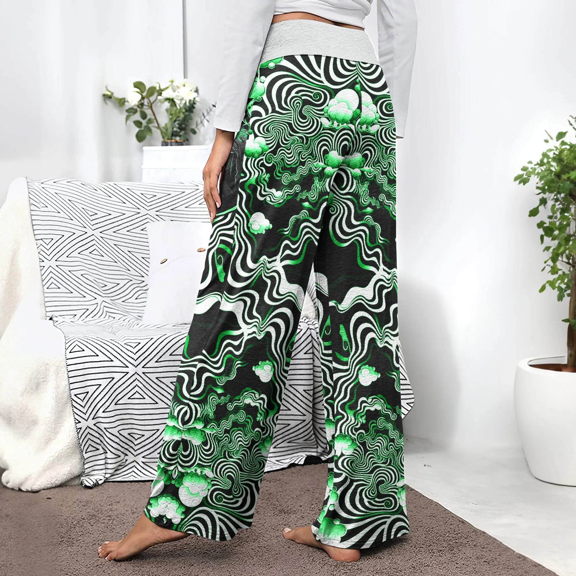 Green Nightmare Art Effect Women's High-waisted Wide Leg Pants