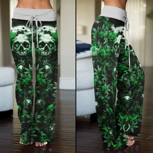 Green Skull Canabis Women's High-waisted Wide Leg Pants