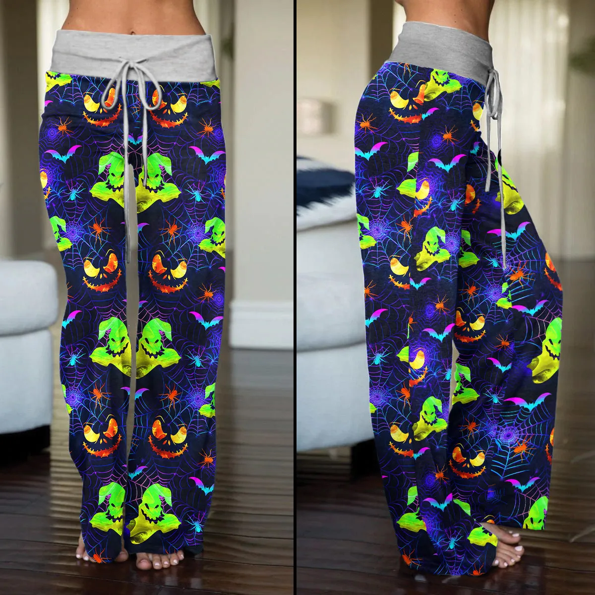 Halloween Boo Nigthmare Art Women's High-waisted Wide Leg Pants