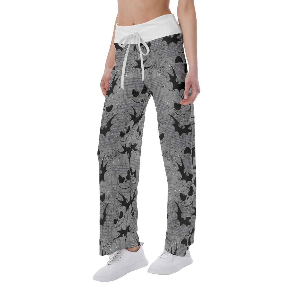 Halloween Grey Nightmare Bat Women's High-waisted Wide Leg Pants