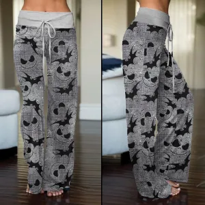 Halloween Grey Nightmare Bat Women's High-waisted Wide Leg Pants