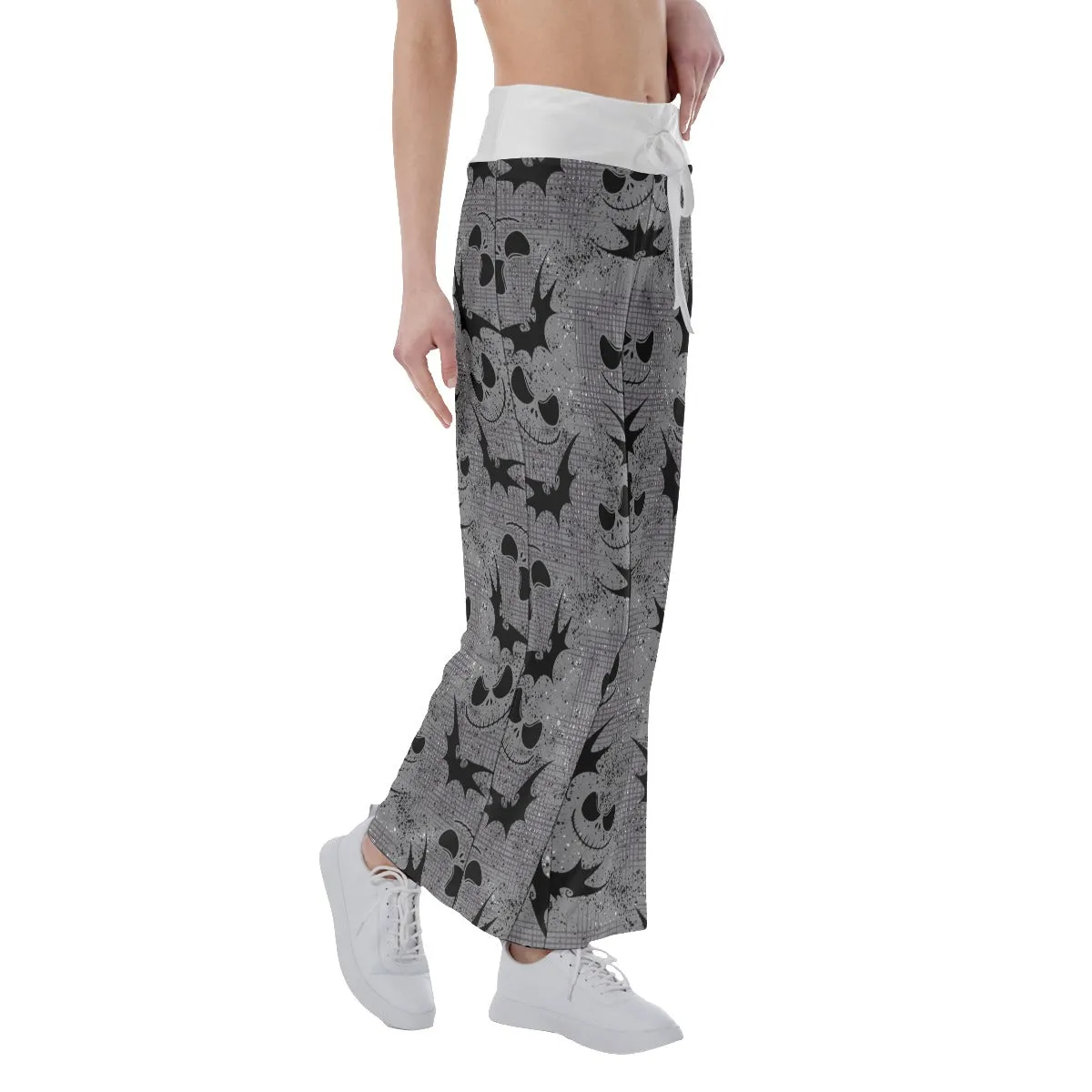Halloween Grey Nightmare Bat Women's High-waisted Wide Leg Pants