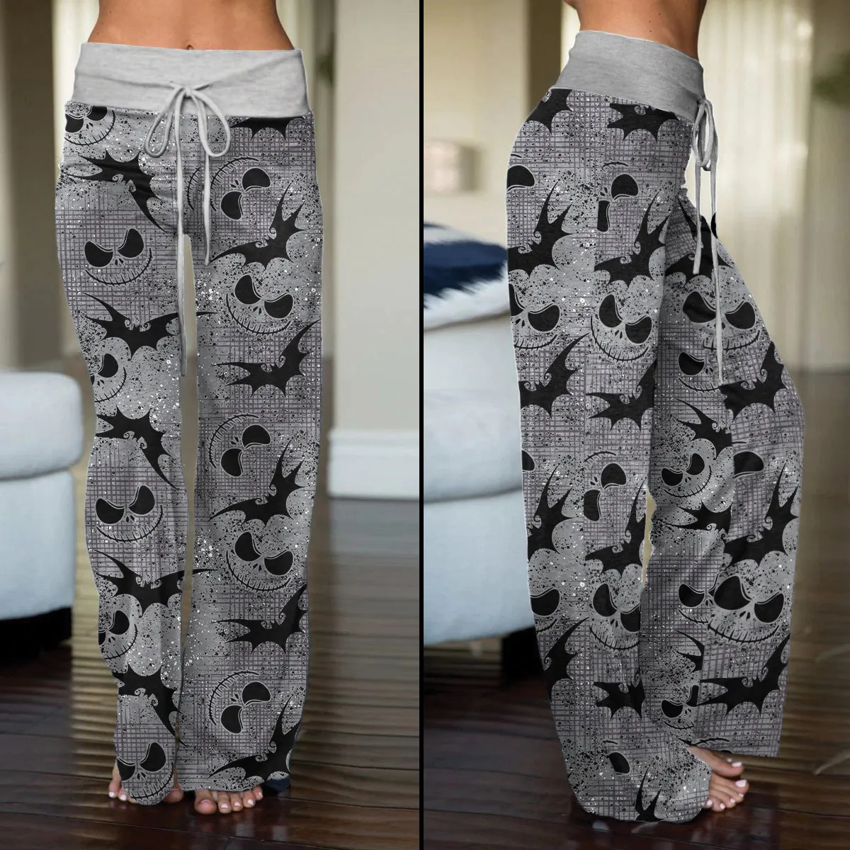 Halloween Grey Nightmare Bat Women's High-waisted Wide Leg Pants
