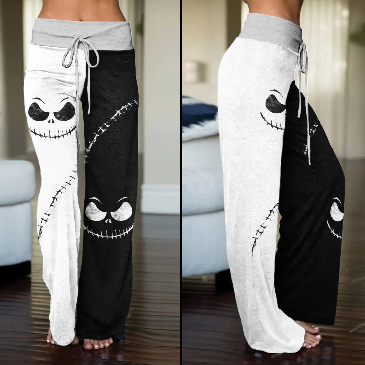 Halloween Scary Face Women's High-waisted Wide Leg Pants