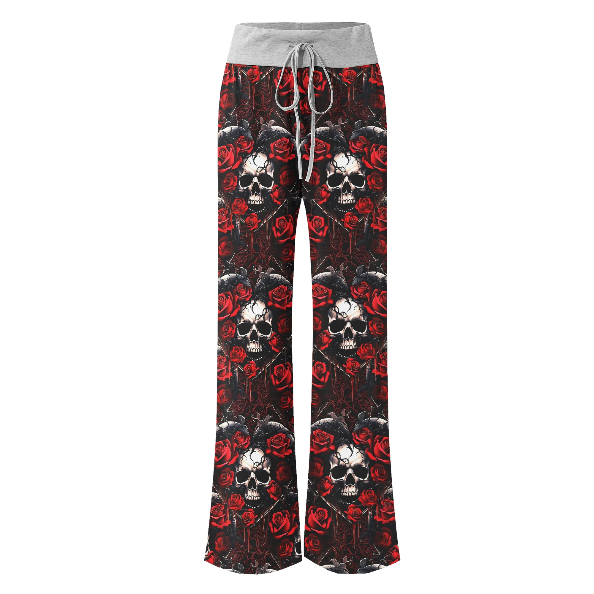 Heart Skull Rose Gothic Women's High-waisted Wide Leg Pants