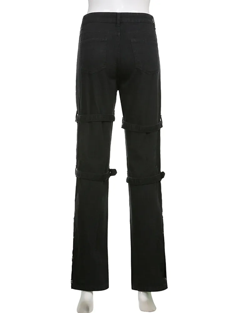 HEYounGIRL Black Harajuku Mall Goth Cargo Pants Capri Casual Print Low Waist Jeans Women Hip Hop Punk Casual Trousers Ladies