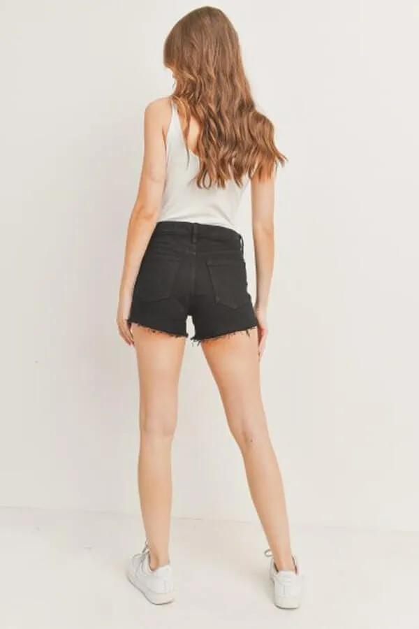 High Rise Frayed Hem Jean Shorts