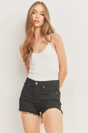 High Rise Frayed Hem Jean Shorts