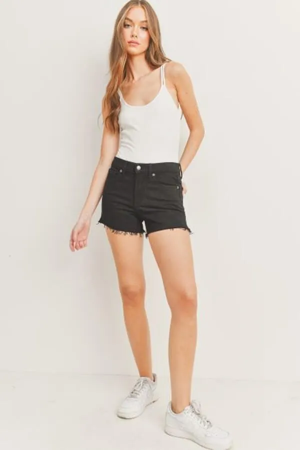 High Rise Frayed Hem Jean Shorts
