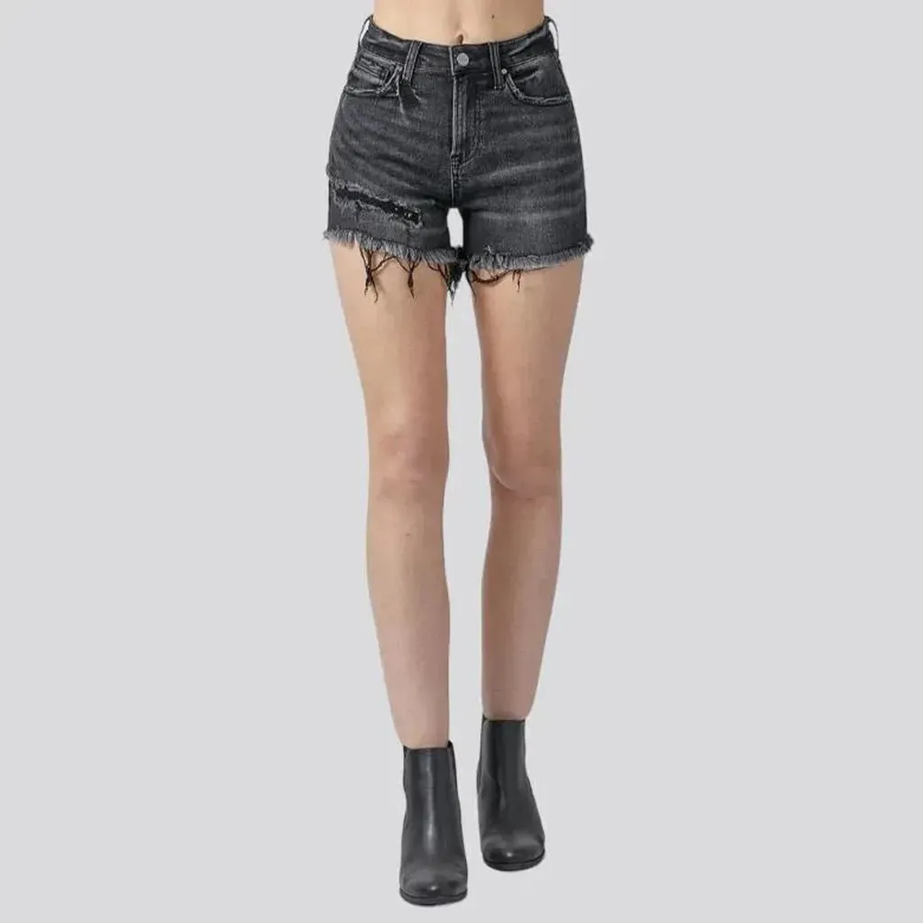 High-waist frayed-hem jeans shorts for women