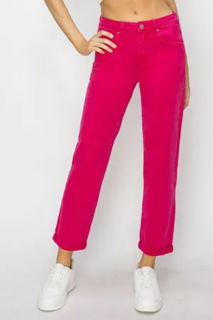 Jasmine - High Waist Rolled Hem Straight Jeans - Fuchsia - Risen - Exclusively Online