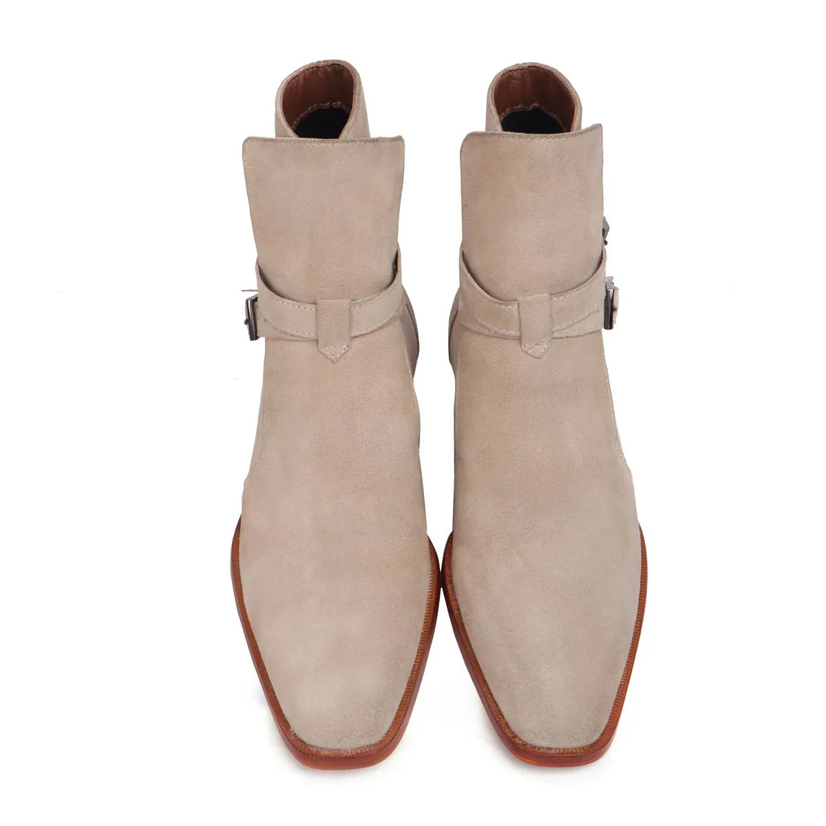 Jodhpuri Suede Leather Boots with Beige Ankle Wrap Around Buckle Strap by Brune & Bareskin