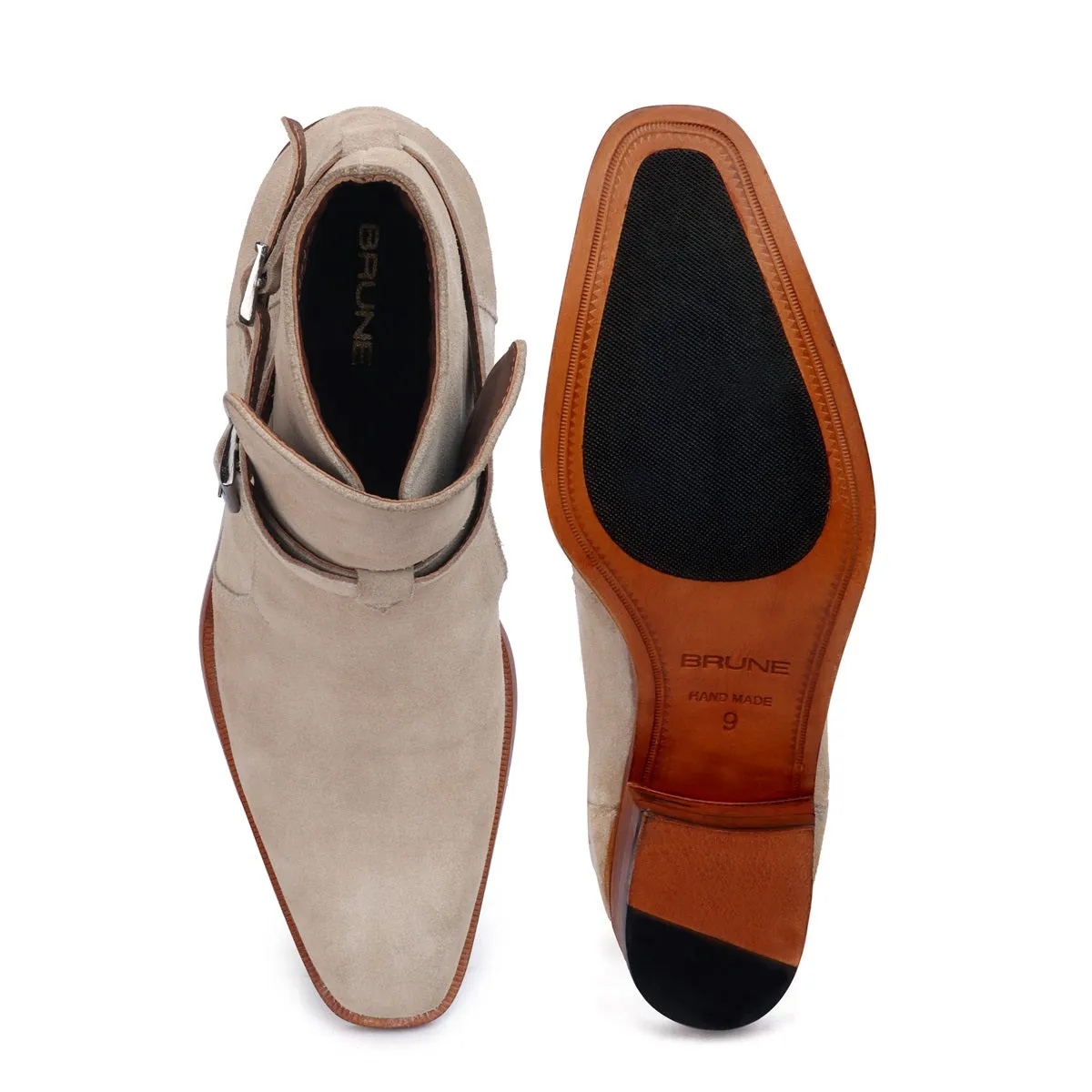 Jodhpuri Suede Leather Boots with Beige Ankle Wrap Around Buckle Strap by Brune & Bareskin
