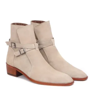 Jodhpuri Suede Leather Boots with Beige Ankle Wrap Around Buckle Strap by Brune & Bareskin