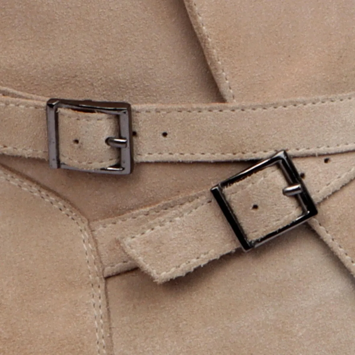 Jodhpuri Suede Leather Boots with Beige Ankle Wrap Around Buckle Strap by Brune & Bareskin
