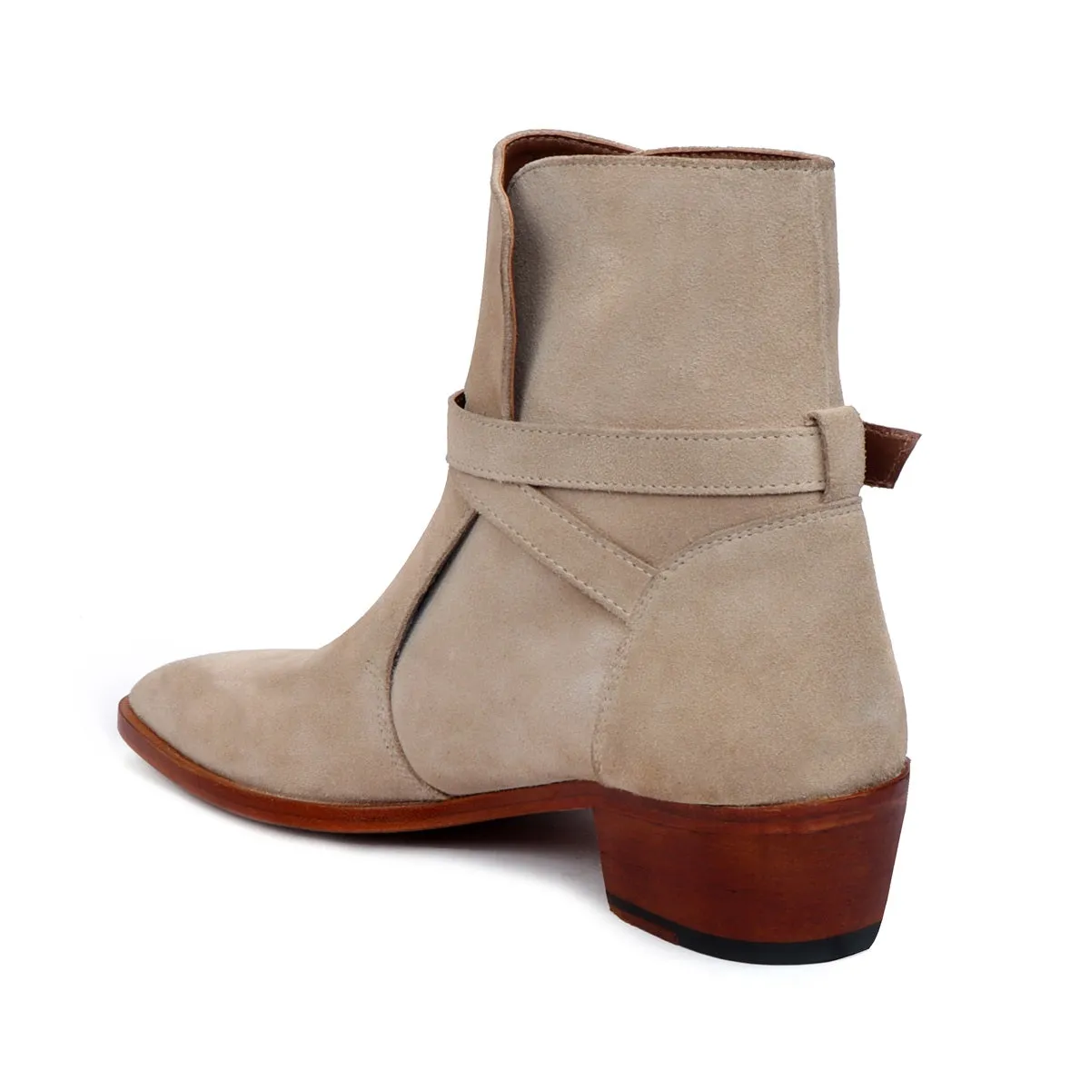 Jodhpuri Suede Leather Boots with Beige Ankle Wrap Around Buckle Strap by Brune & Bareskin