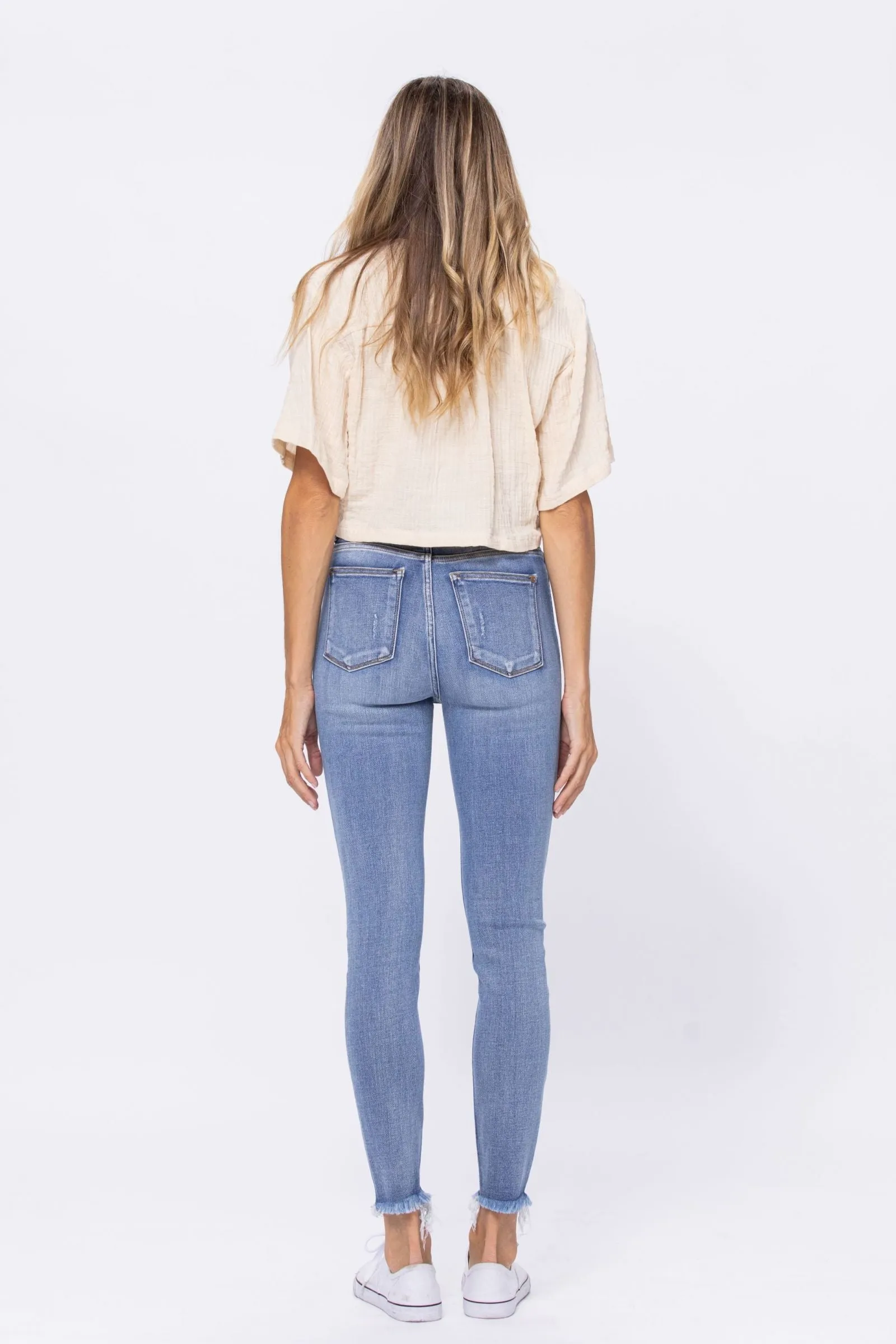 Judy Blue High Waist Destroyed Button Fly Skinny Denim 82263
