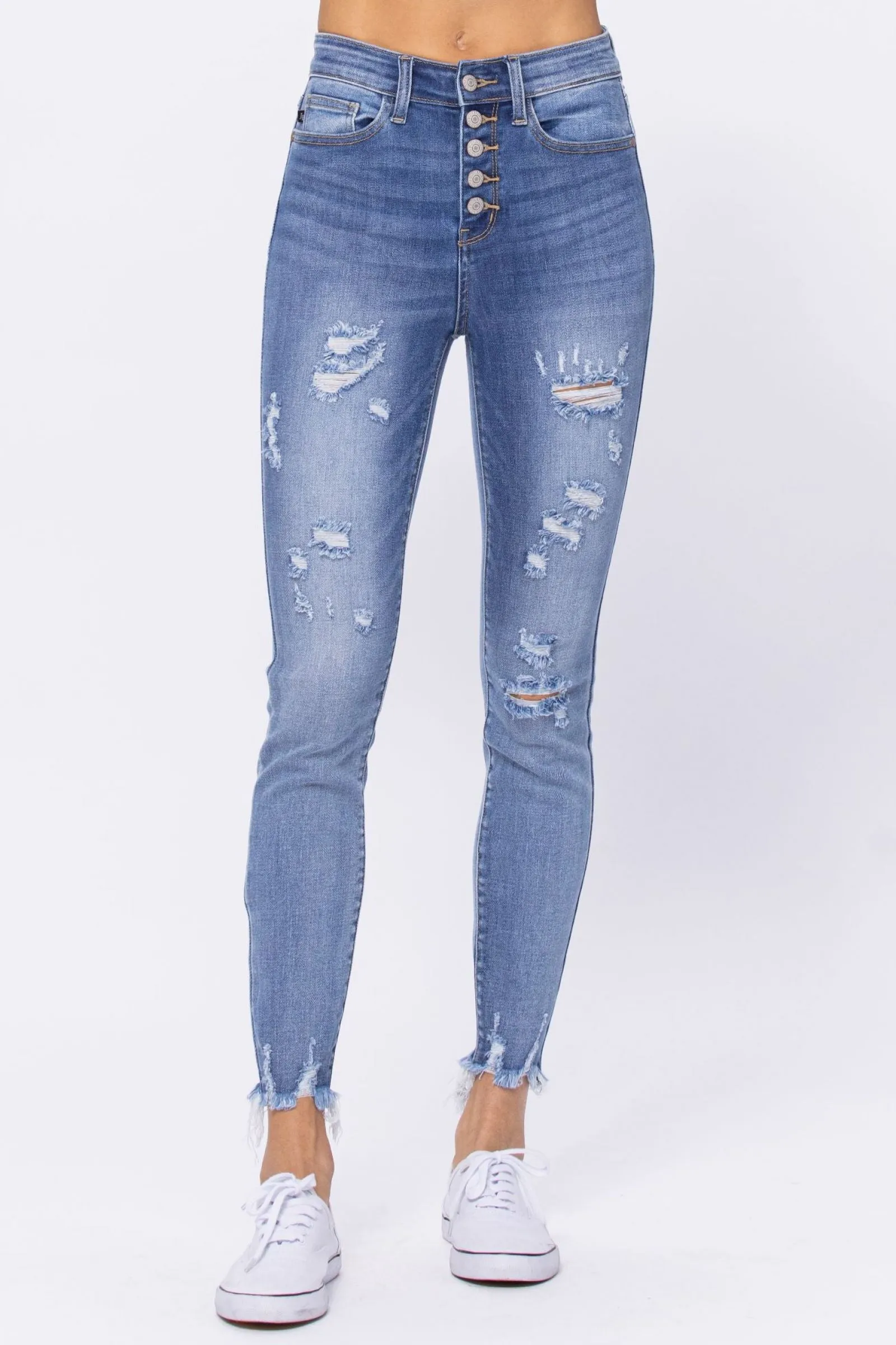 Judy Blue High Waist Destroyed Button Fly Skinny Denim 82263
