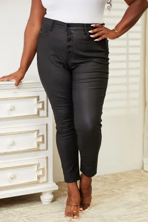 KANCAN HIGH RISE BLACK COATED ANKLE SKINNY JEANS