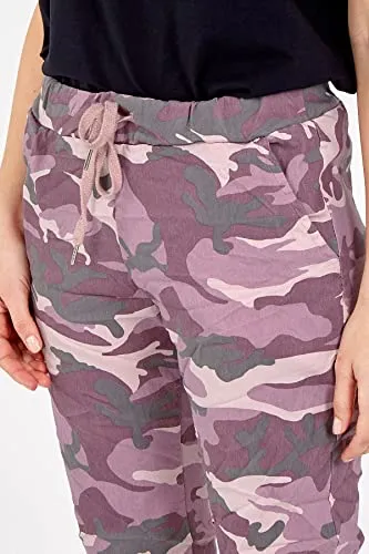 Ladies Italian Camouflage Army Print Trouser Magic Joggers Pant 8-22