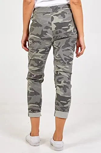 Ladies Italian Camouflage Army Print Trouser Magic Joggers Pant 8-22