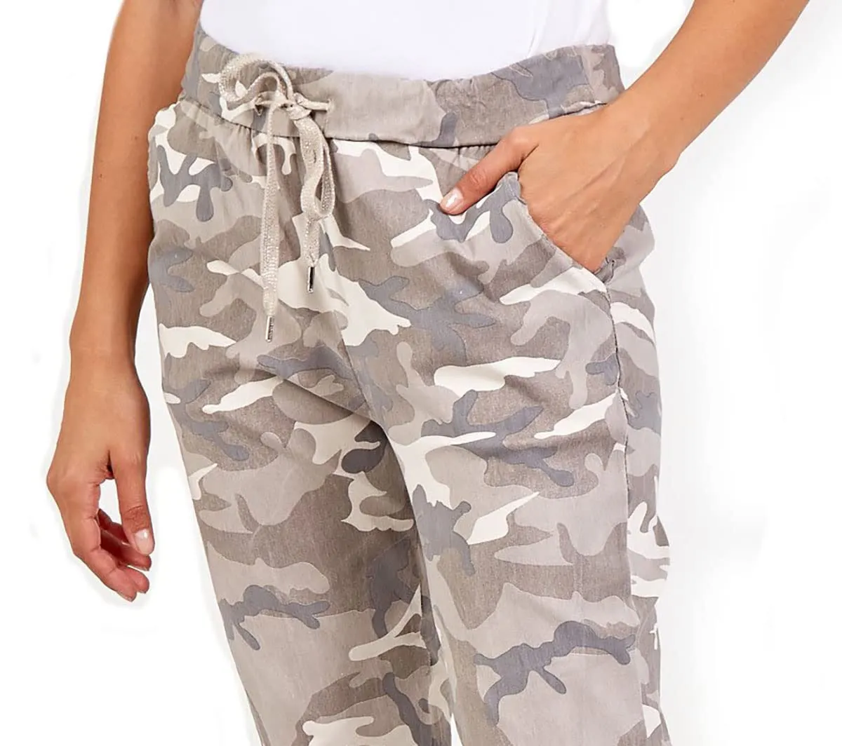 Ladies Italian Camouflage Army Print Trouser Magic Joggers Pant 8-22